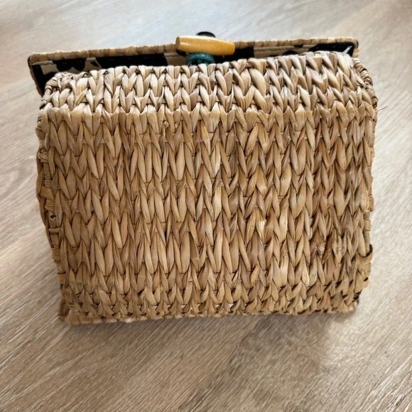 Kate Spade New York blue bird birdhouse maya wicker raffia handbag blue bird - Picture 7 of 11